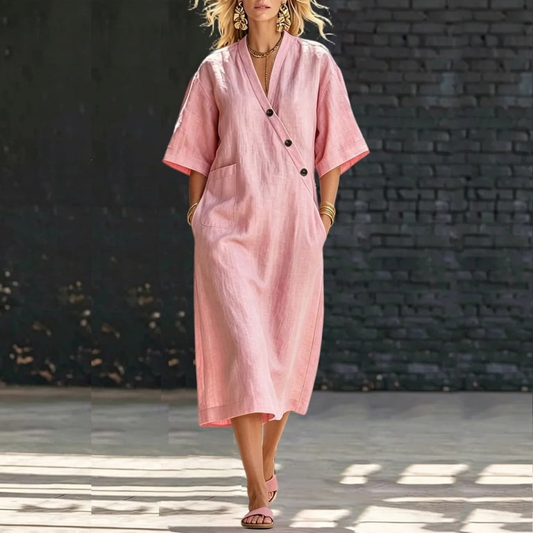 3 4 sleeve midi wrap dress 3/4 Sleeve Wrap Style Midi Dress