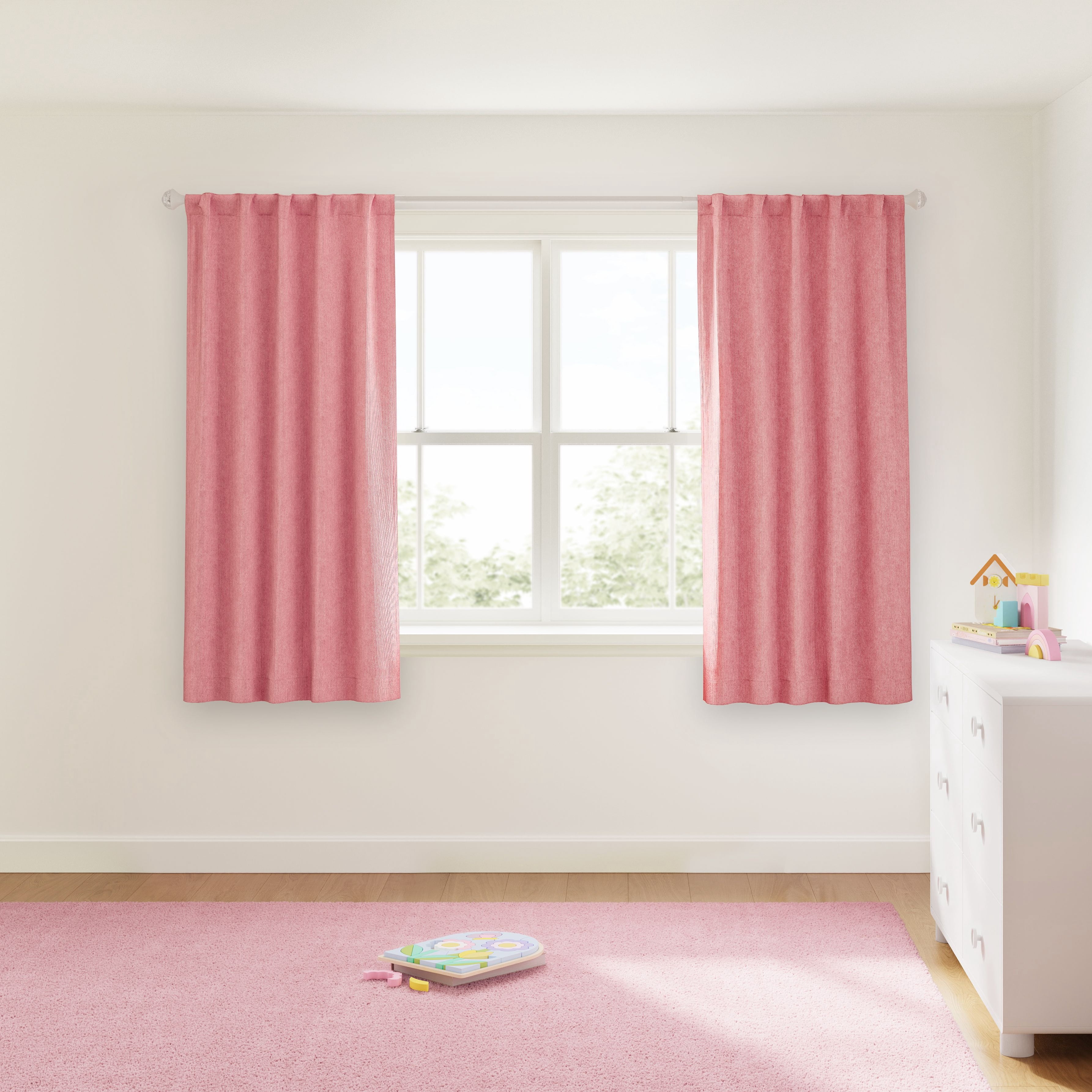 Mainstays Kids Pink Solid Ribbed Corduroy Blackout Rod Pocket with Back Tabs Single Curtain Panel, Set of 1, 38" W x 63" L