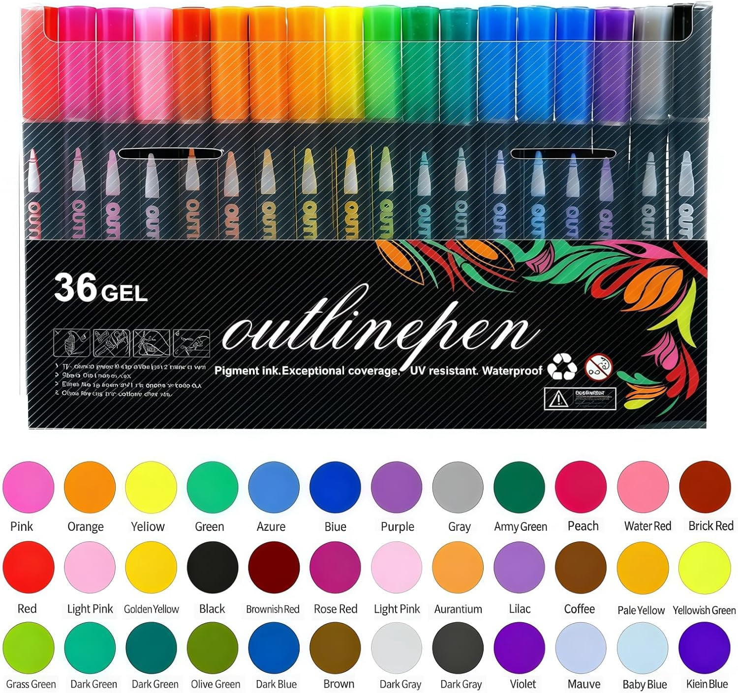 Dreamy Sparkle Dual-Line Contour Pen,8/12/24/36/48 Colors Double Line Self Outlining Metallic Gel Markers,Quick-Dry Ink for Drawing, Coloring & DIY Crafts