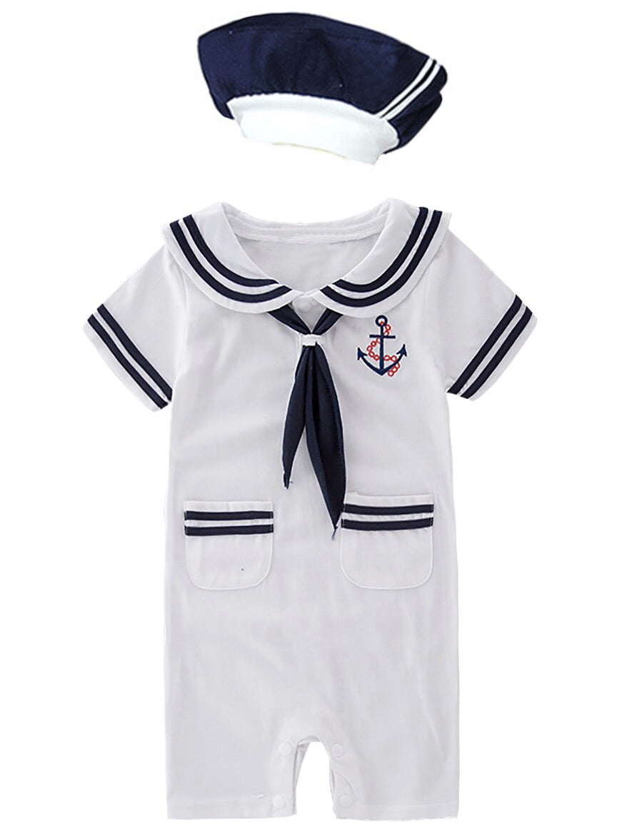 XM Nyan Mays Baby Toddler Boys Sailor Marine Navy Romper Outfit with Hat 