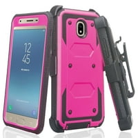 Samsung Galaxy J3 2018, Express Prime 3, SM-J337A Case, J3 Star, J3 Achieve, J3 Aura, Amp Prime 3 Case, Built in Screen Protector Heavy Duty Swivel Holster Phone Case Combo - Purple