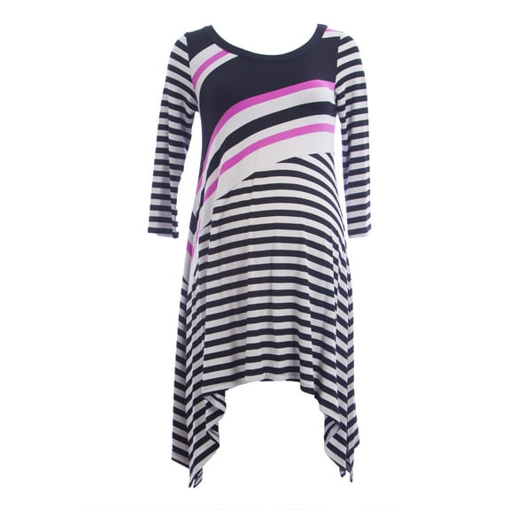 OLIAN Maternity Women's Striped Asymmetrical Hem Tunic Dress X-Small Multi