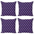 thumbnail image 1 of Cat Throw Pillow Cushion Case Pack of 4, Rhythmic Motifs Cartoon of Cat's Whisker Smile with Teeth Funny Witty, Modern Accent Double-Sided Print, 4 Sizes, Indigo Blush, by Ambesonne, 1 of 2