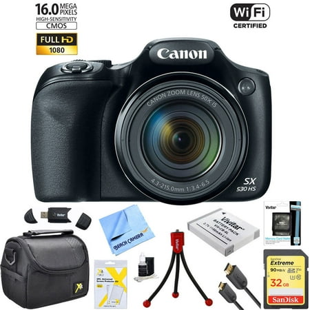 Canon Powershot SX530 HS 16MP Wi-Fi Super-Zoom Digital Camera w/ 50x Optical Zoom Ultimate Bundle Includes Deluxe Camera Bag, 32GB Memory Card, Extra Battery, Tripod, Card Reader, HDMI Cable and (Best Super Zoom Digital Camera)