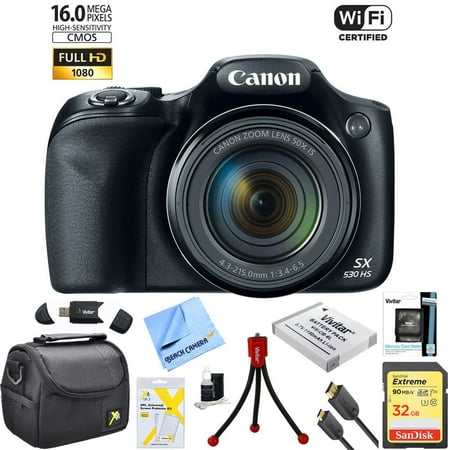 Canon Powershot SX530 HS 16MP Wi-Fi Super-Zoom Digital Camera w/ 50x Optical Zoom Ultimate Bundle Includes Deluxe Camera Bag  32GB Memory Card  Extra Battery  Tripod  Card Reader  HDMI Cable and More