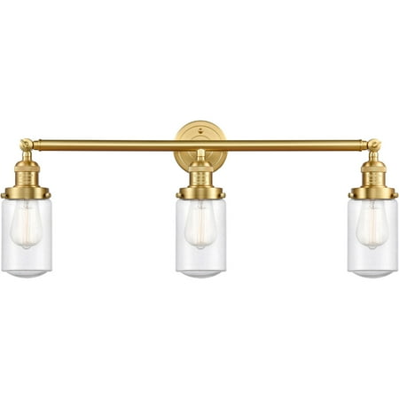 

Satin Gold Tone Bathroom Vanity 31 Wide Seedy Glass Steel/Cast Brass/Glass Medium Base LED 3 Light Fixture