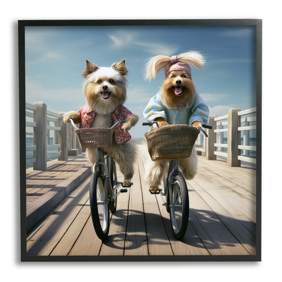 Stupell Industries Dogs on Bicycles on Pier Animals & Insects Painting Black Framed Art Print Wall Art, 12 x 12