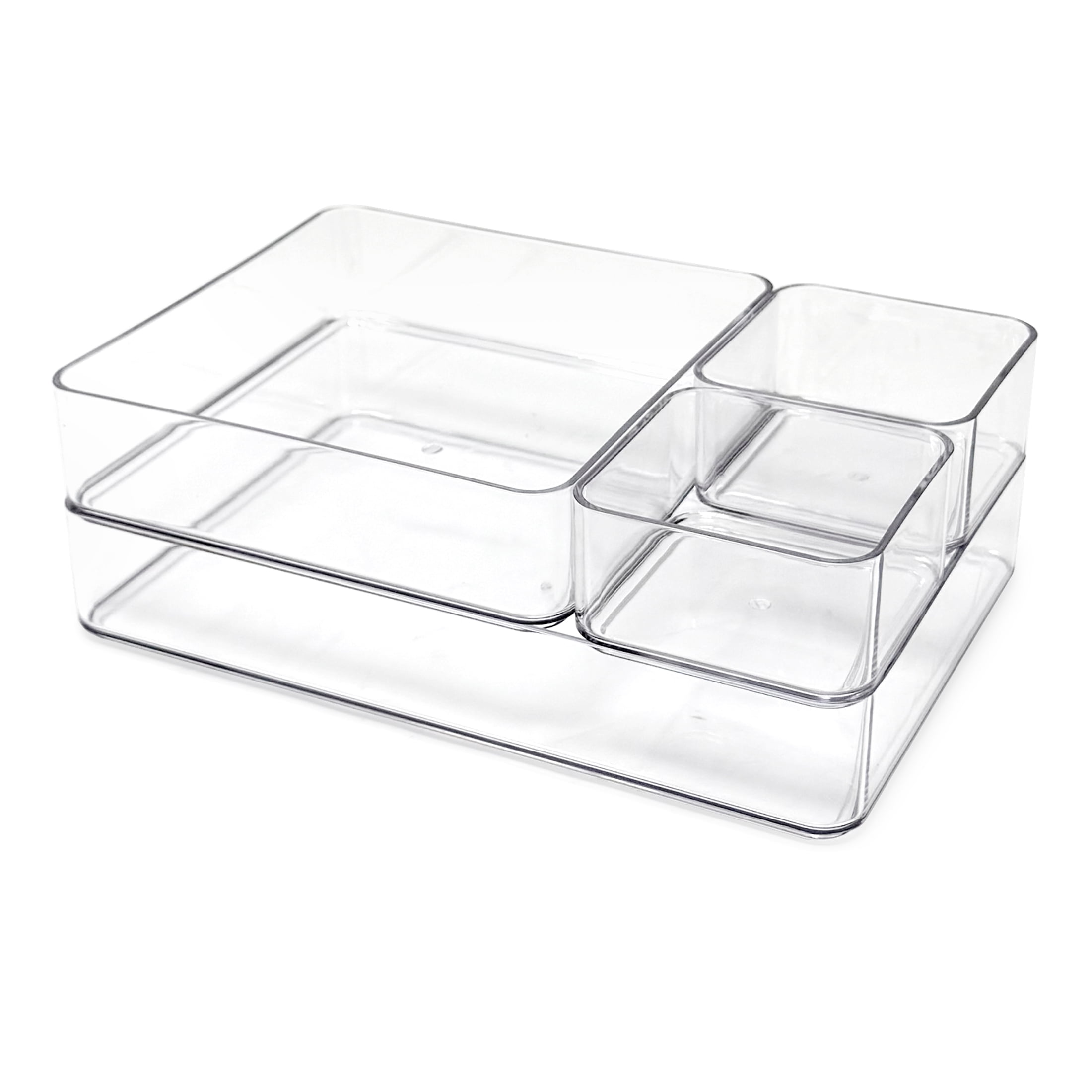 Isaac Jacobs Clear Stackable Drawer Organizer Set, 4-Piece – Multi-Size Plastic Storage Bins for Kitchen, Bathroom, Vanity, Office, and Home Organization