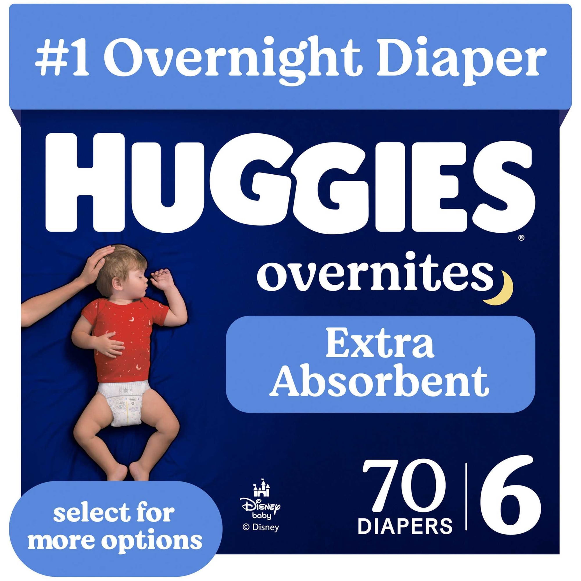 Huggies Overnites Nighttime Baby Diapers, Size 6 (35+ lbs), 70 Ct (Select for More)