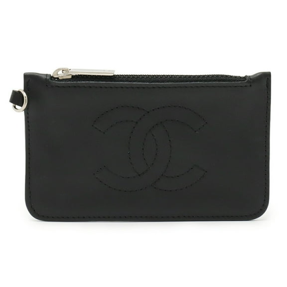 Pre-Owned CHANEL Coco Mark Coin Case Wallet Purse Leather Black A25183 (Good)