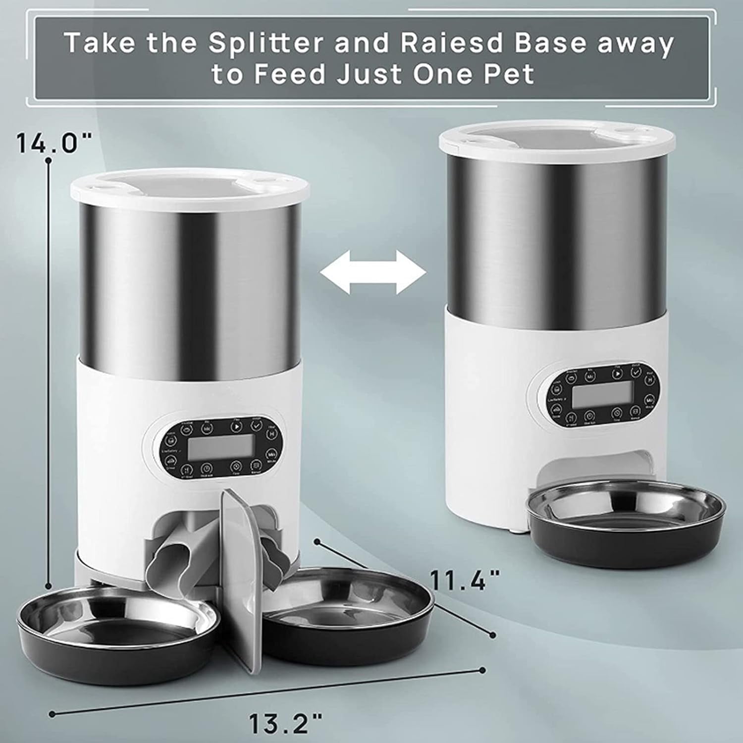 Automatic Cat Feeder for Double Pet,Pet Feeder Food Dispenser 3L/4.5L for Cat & Small Dog with Splitter & Double Bowls, Programmable 1-4 Meals Per Day & Dual Power Supply & Voice Recorder(3L)