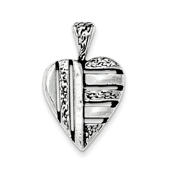 Sterling Silver Antiqued Heart Chain Slide Pendant QC8492 (mm x mm)