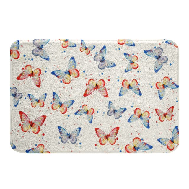 YST Tapis de Bain Papillon pour Enfants Imprimé Aquarelle, Tapis de Sol Papillon pour Filles Décorations Papillon Tapis d'Entrée 16"X24 Pouces (Bleu Rouge)