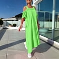 thumbnail image 5 of Women's Cold Shoulder Dresses Loose Square Neck Textured Midi Dress with Pockets Breathable Vacation Summer Dress Green S, 5 of 9