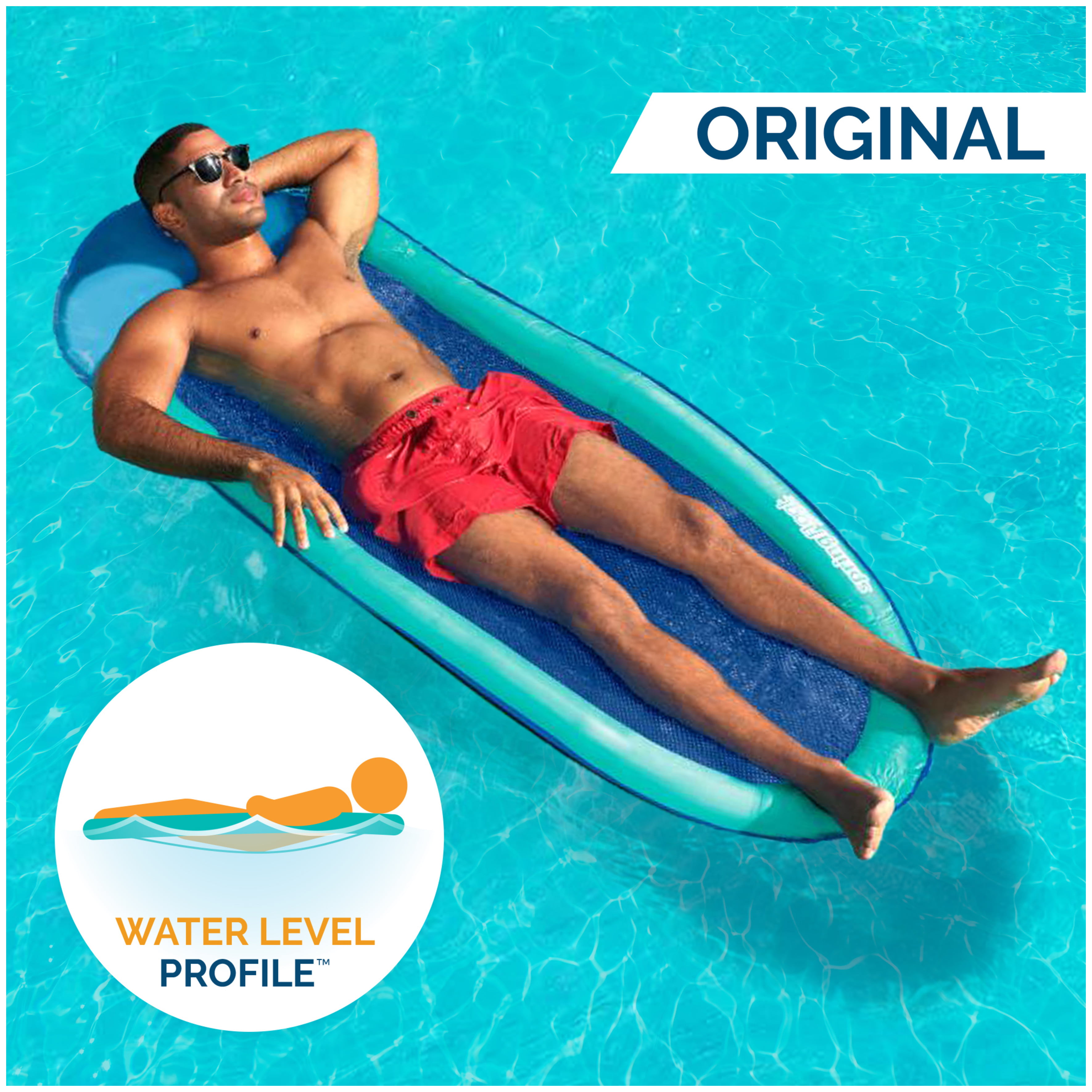 SwimWays Spring Float Inflatable Pool Lounger with Hyper-Flate Valve, Aqua - image 5 of 8