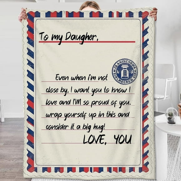 Couverture Fille de Maman Papa, Couverture pour Ma Fille Cadeaux de Maman Papa, Couverture Fille Cadeaux pour Anniversaire, Je t'Aime Lettre Fille Couverture Chaude Douce, 60 Pouces x 80 Pouces