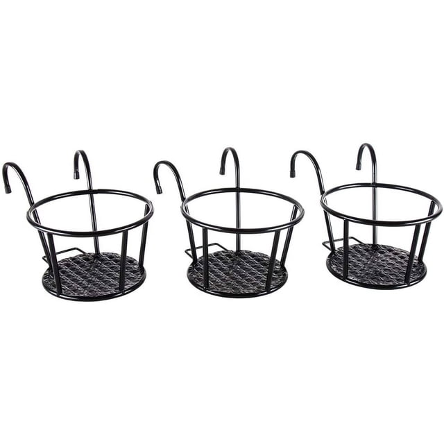 Cestas colgantes de hierro Dinheiro, soportes para macetas - juego de 3 piezas (negro)