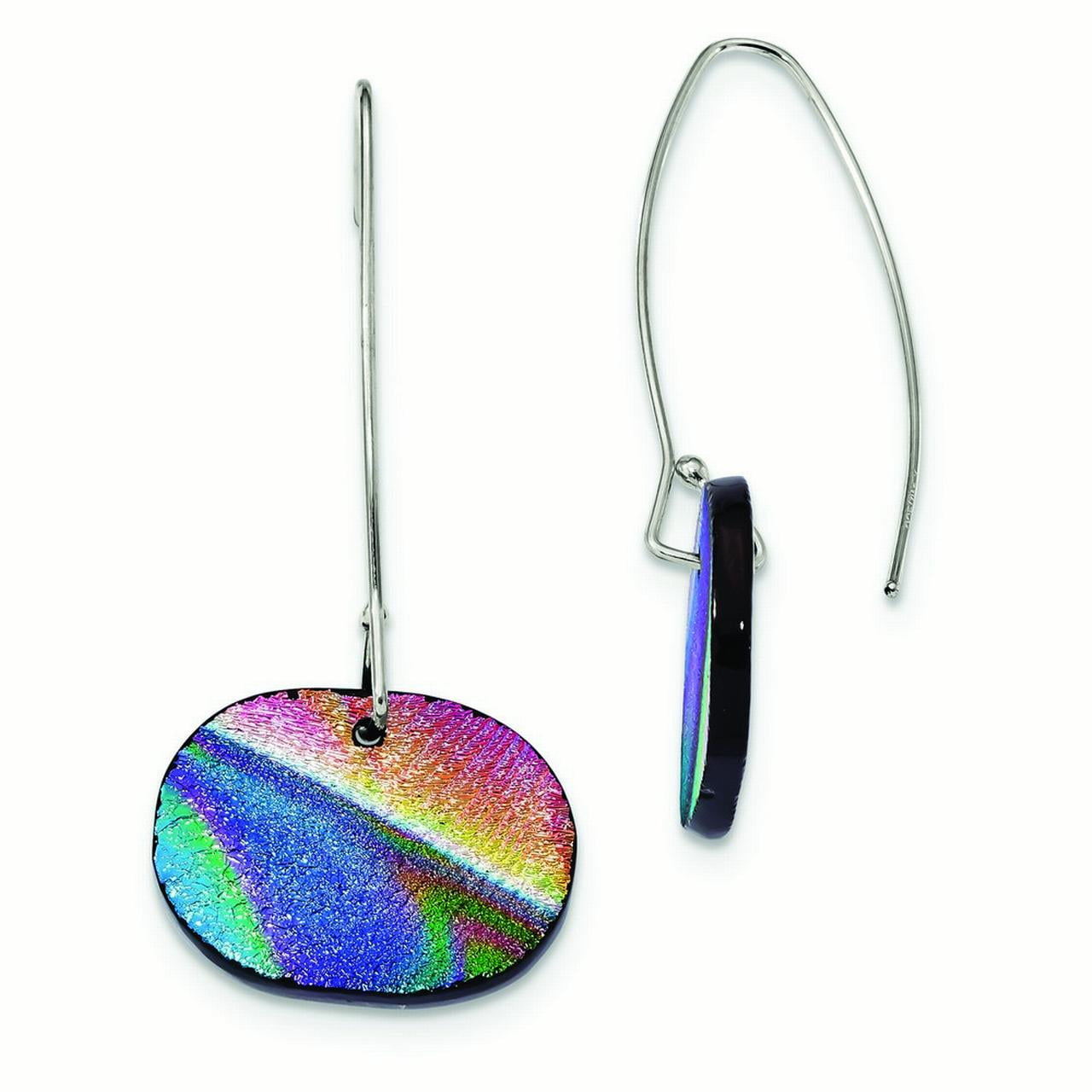 Solid 925 Sterling Silver Blue Dichroic Glass Threaded Earrings 45mm x 10mm Solid 925 Sterling Silver Blue Dichroic Glass Threaded Earrings 45mm x 10mm