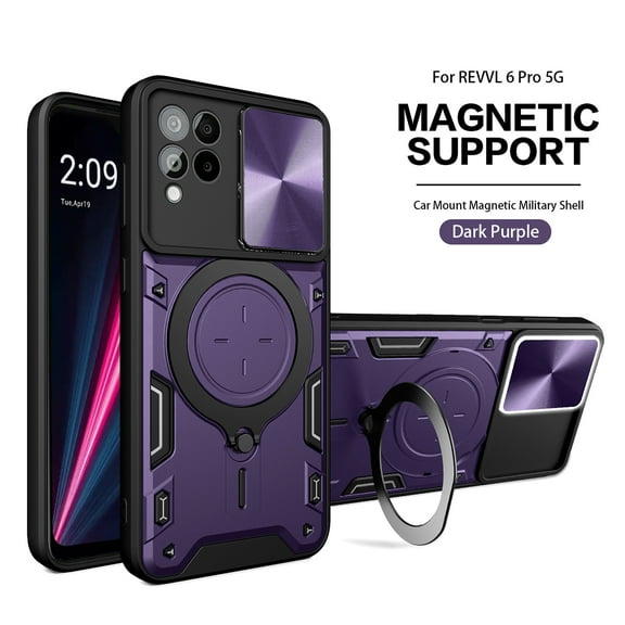 T-Mobile REVVL 6 PRO 5G Phone Cases, TPU PC Shockproof Magnetic Phone Case with Free Adjustment Ring Holder for REVVL 6 PRO 5G in Purple