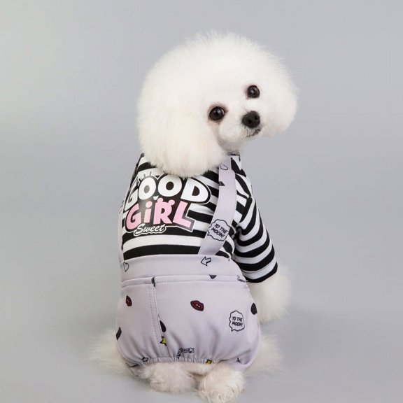 Pet Clothing Dog Clothes Dog Four Legs Pet Clothes Spring And Summer New Striped Suspenders grey L