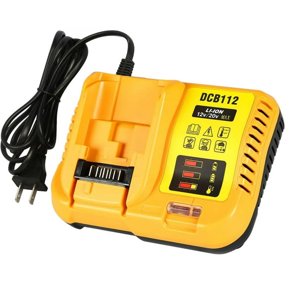 DCB112 Charger Repalcement for Dewalt 12v/20v Battery Charger Compatible with Dewalt 12v/20v Max Battery DCB200 DCB203 DCB125 DCB107 Yellow