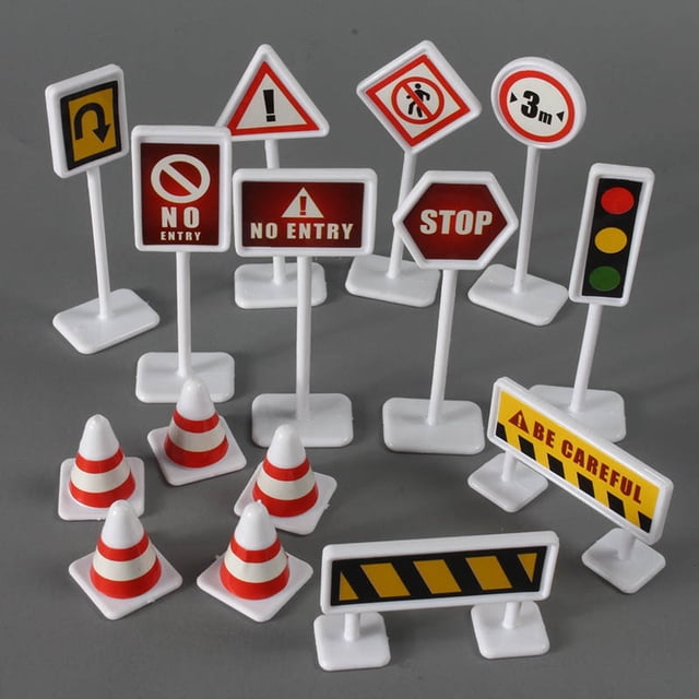 Toddler Mini Traffic Signs Model Toy Road Block Children Safety Education Kids Puzzle Traffic Toys Boys Girls Gifts heqiyong LED