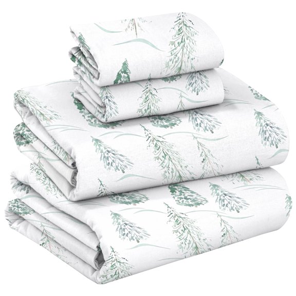 RUVANTI Flannel Sheets Queen Size - 100% Cotton Double Brushed Bed Sheets, Deep Pockets 16 Inches Queen Sheet Set, All Seasons Breathable & Extra Soft - Warm & Cozy, 4 Piece, Alpine Serenity
