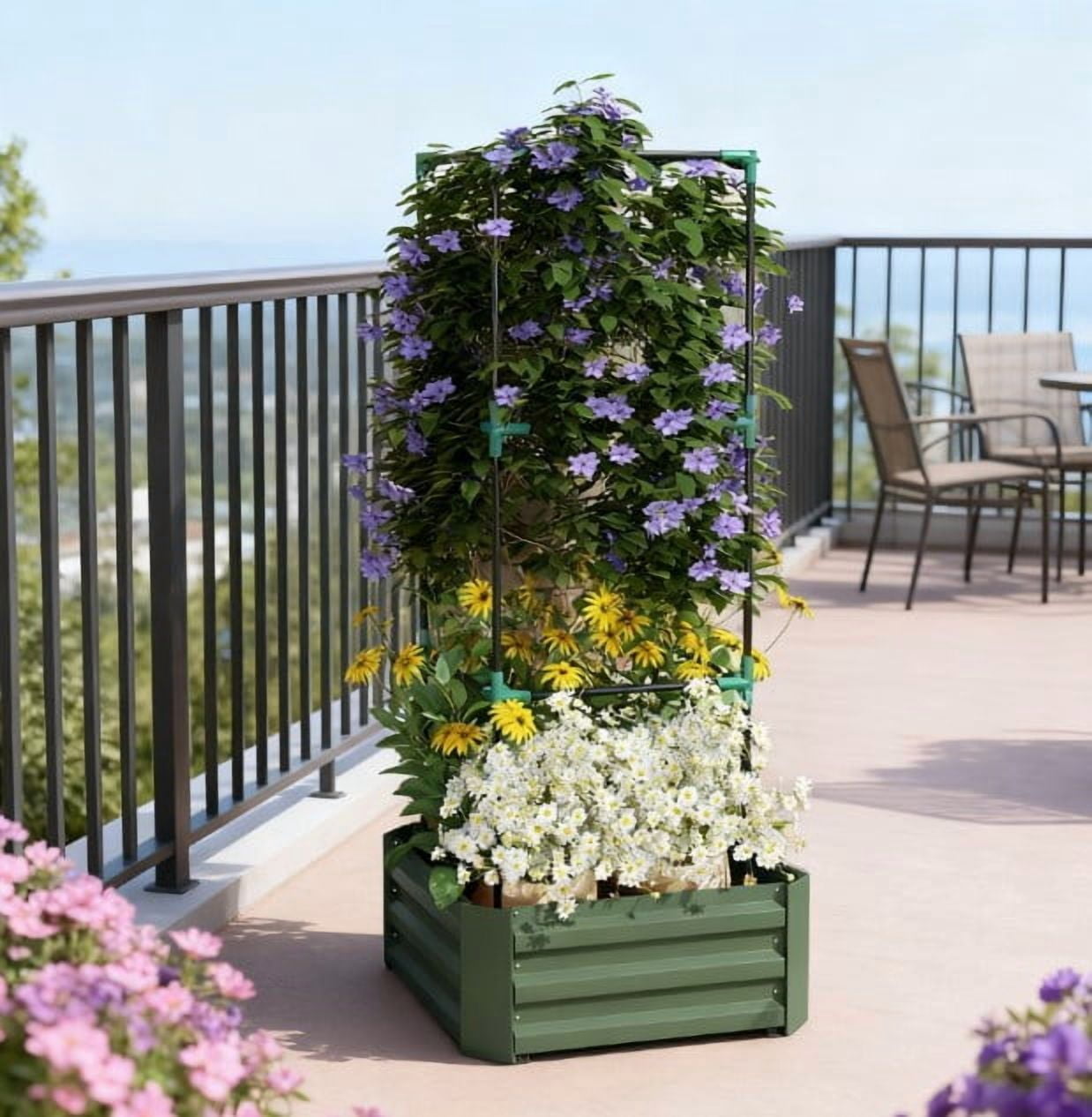 Garden Bed, Galvanized Planter Box, Raised Garden Bed with Cage for Climbing Vines