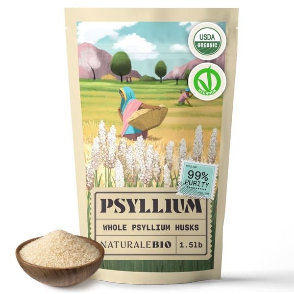 NaturaleBio Organic Psyllium Husk 1.5 lb | Pure Fiber Herbal Supplement | 99% Purity, Natural, Vegan