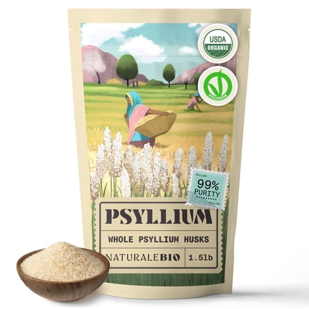 NaturaleBio Organic Psyllium Husk 1.5 lb | Pure Fiber Herbal Supplement | 99% Purity, Natural, Vegan