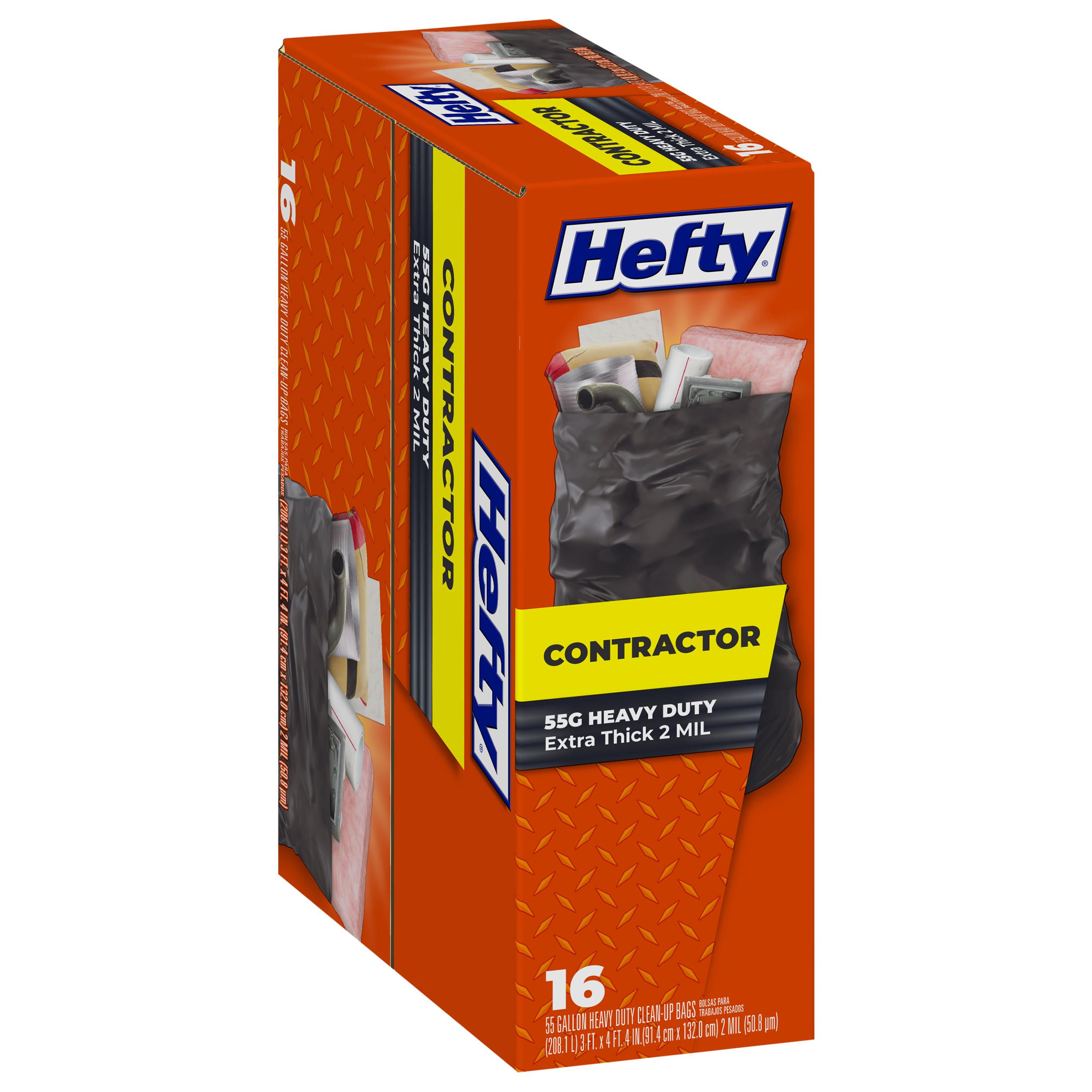 Hefty Heavy Duty Contractor Extra Large Trash Bags, 55 Gallon, 16 Count ...