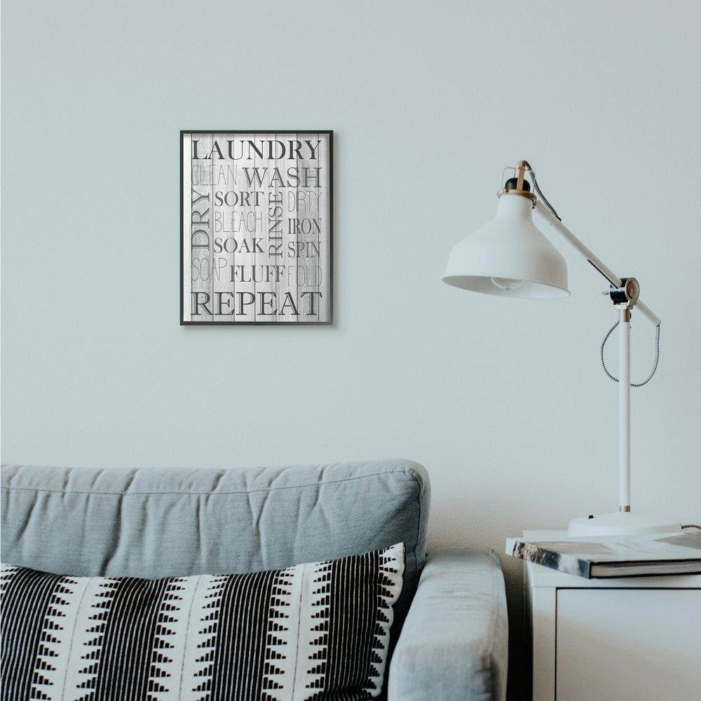 Stupell Industries Laundry Room Bathroom Black And White Design Framed Giclee Texturized Art by Kimberly Allen