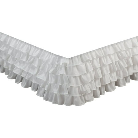 Beading Skirt - Stacey Solid White Multi-Ruffle Bed Skirt Dust Ruffle Bedding with Platform - King Size