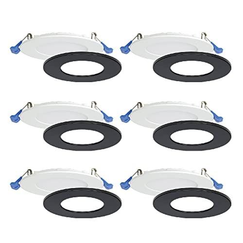 Nadair 6-Pack, 4 inches LED Ultra Slim Recessed Lights, 9W, 750 Lumens, 4000K (Cool White), White and Black Trim Included, Dimmable, IC Rated, ETL Certified (SL4-750-6WH4KBK)