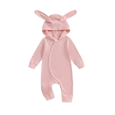

Qtinghua Newborn Infant Baby Girl Boy Easter Hooded Jumpsuit Bunny Ear Long Sleeve Romper Spring Clothes Pink 0-3 Months