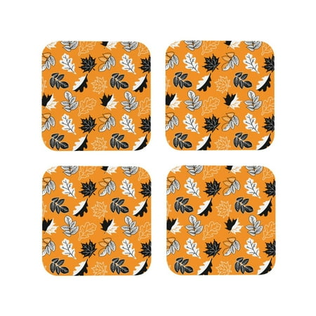 

Matuu Bold Black and White Leaves Orange for Cup Coasters Set of 4 Leather Coasters Desk Coasters for Office Measures 4” x 4”-Square