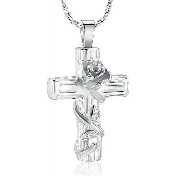 Cross Urn Necklace for Ashes With Rose Flower Cremation Urn Jewelry for Human / Pet Cross Urn Pendant Loved Ones Memorial Ashes Gifts