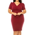 thumbnail image 4 of Women's Plus size Solid Sheath Dress with a Deep V-Neckline and Puff Sleeves, 4 of 6