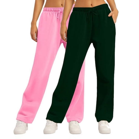 Aloohaidyvio 2 Pack Womens Drawstring Sweatpants 2024 Baggy Wide Cotton Stretch Straight Leg Pants with Pockets