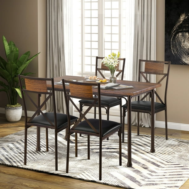 Harper & Bright Designs 5-Piece Wood and Metal Industrial Style Dining ...