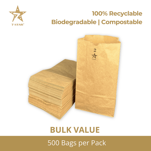 7STAR #2 Brown Paper Lunch Bags, Premium Kraft, 500 Pack