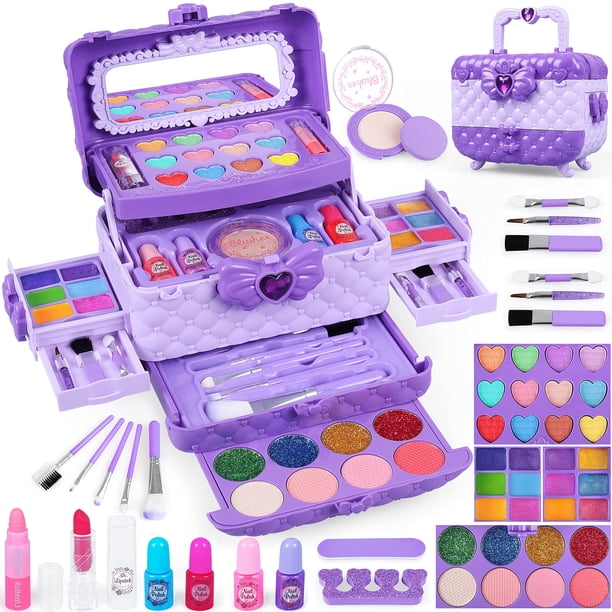 Kit de maquillaje Dpai, 54 unidades, para niñas de 3 a 10 años, con espejo morado