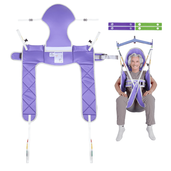 EZ Assistive Access Padded Patient Lift Sling for Transfer and Toileting, with Removable Head Support, 500 lbs Capacity, 1 Pack, Purple, Large