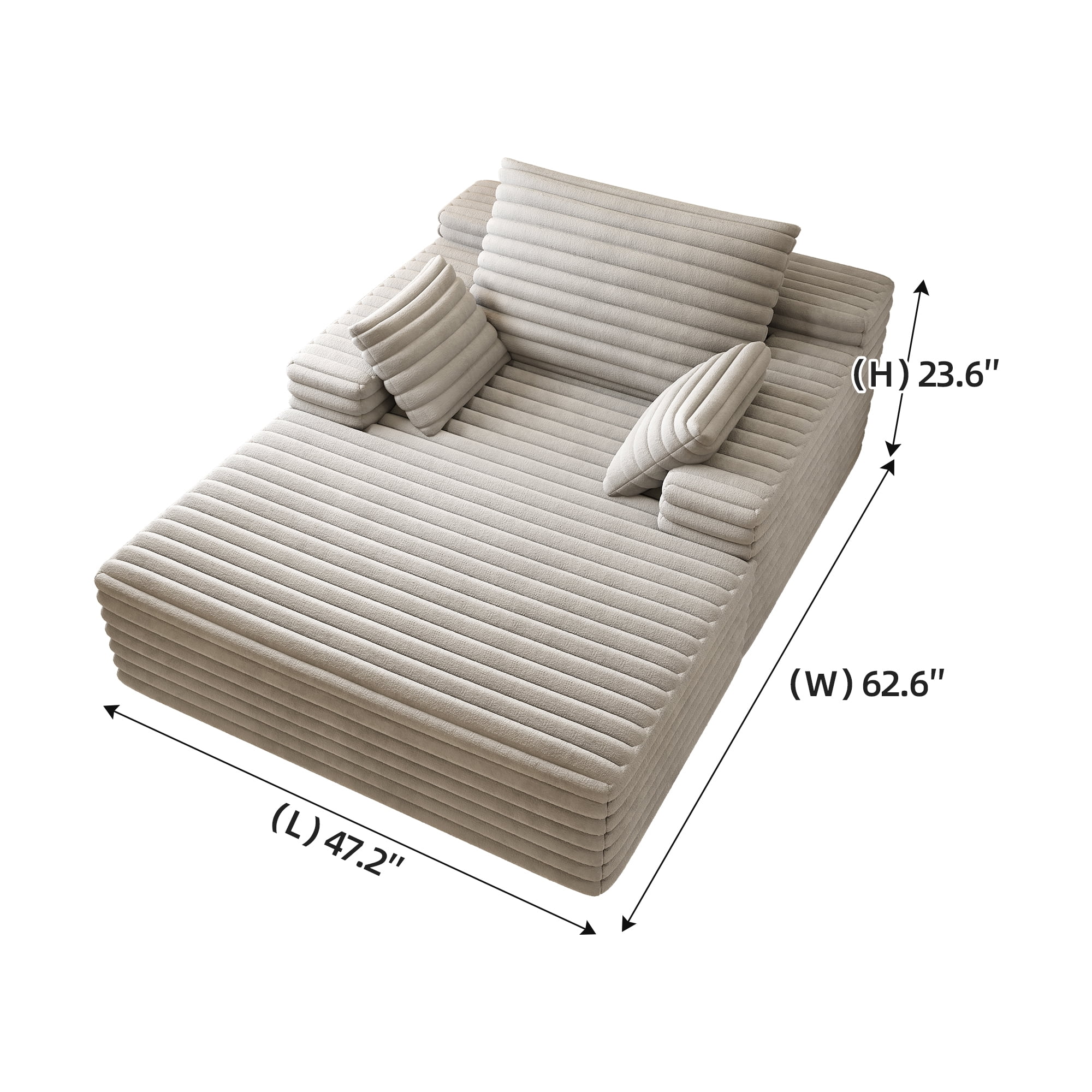 Leumius Chaise Lounge Chair Indoor,Oversized Boneless Lounge Chair with 3 Pillows,Corduroy Cloud Couch Chair with Deep Seat for Living Room Bedroom,No Assembly Required,Grey