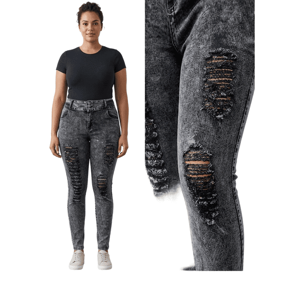 Jack David Women's Plus Size Stretch Distressed Ripped Skinny black Denim Jeans Pants