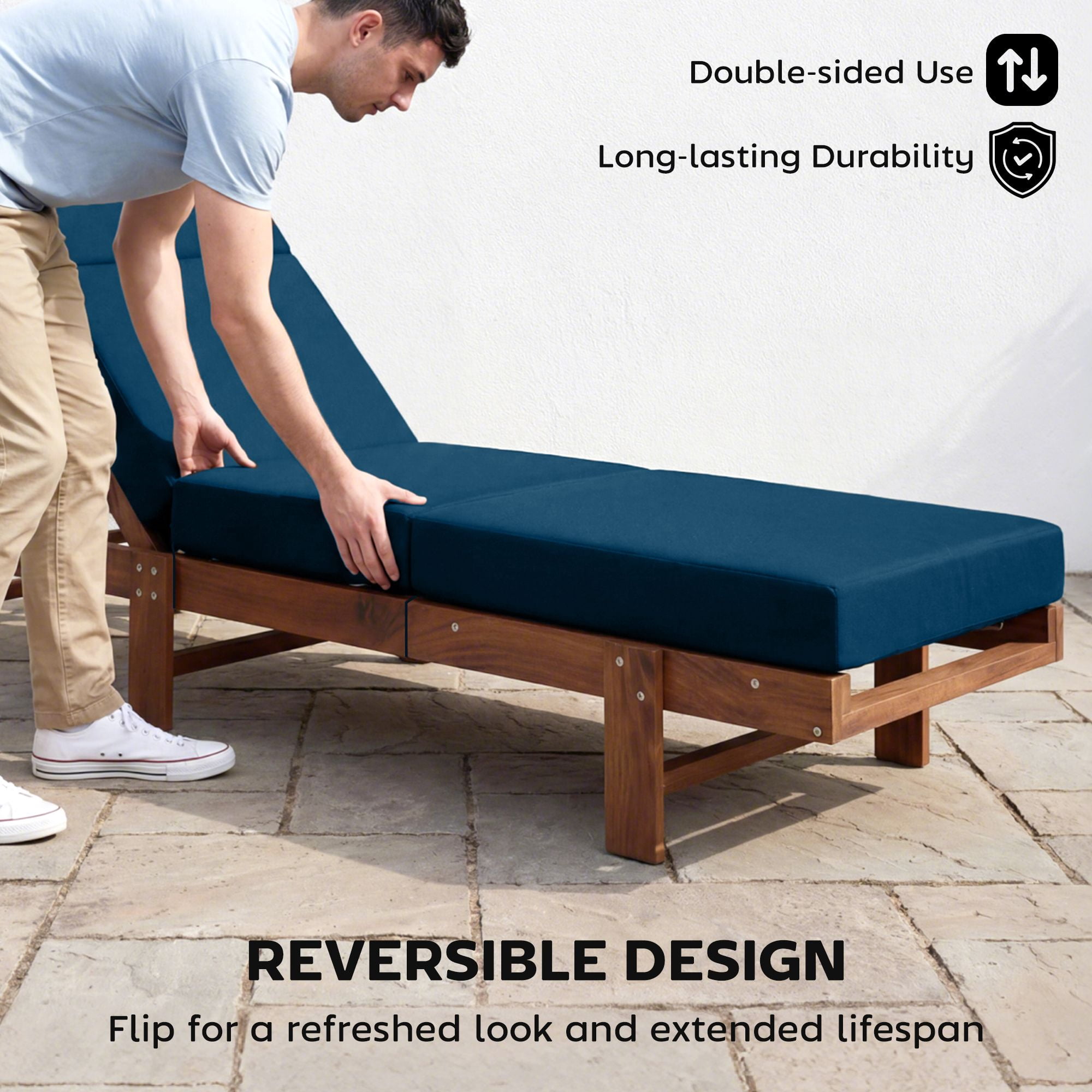 Alvantor Set of 2 Chaise Lounge Cushion 4" Lounge Chair Cushion for Outdoor 21" x 72 ",Navy Blue