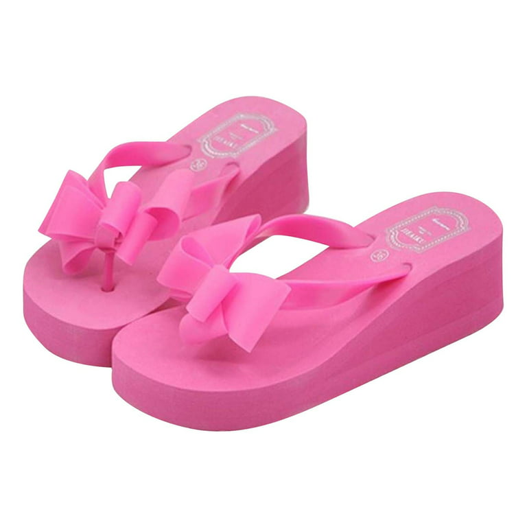Dpityserensio Women's Summer Shoes Bow Flip Flops Platform High Heel  Slippers Sandals for Women Pink 6(36) 
