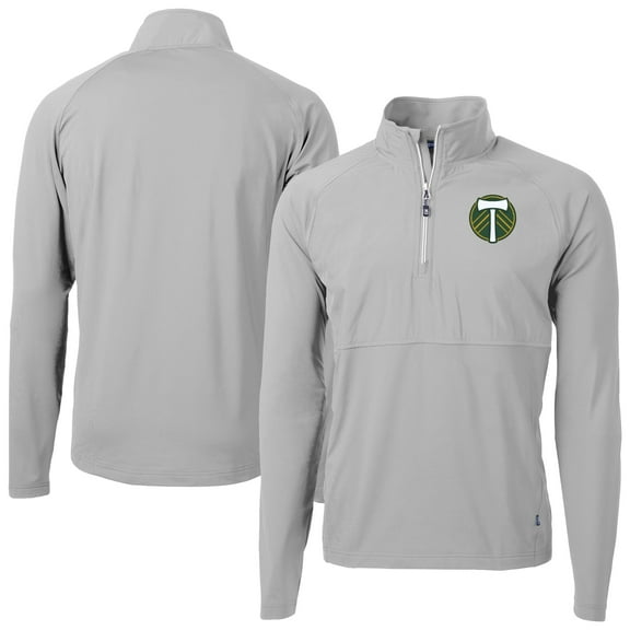 Men's-Cutter & Buck Gray/ Portland Timbers Adapt Eco Knit Hybrid Recycled Raglan Quarter-Zip Top