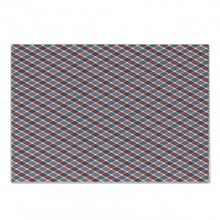 

Plaid Cutting Board Checkered Pattern with Diagonal Stripes Antique Nostalgic Composition Decorative Tempered Glass Cutting and Serving Board Small Size Vermilion Navy Blue by Ambesonne