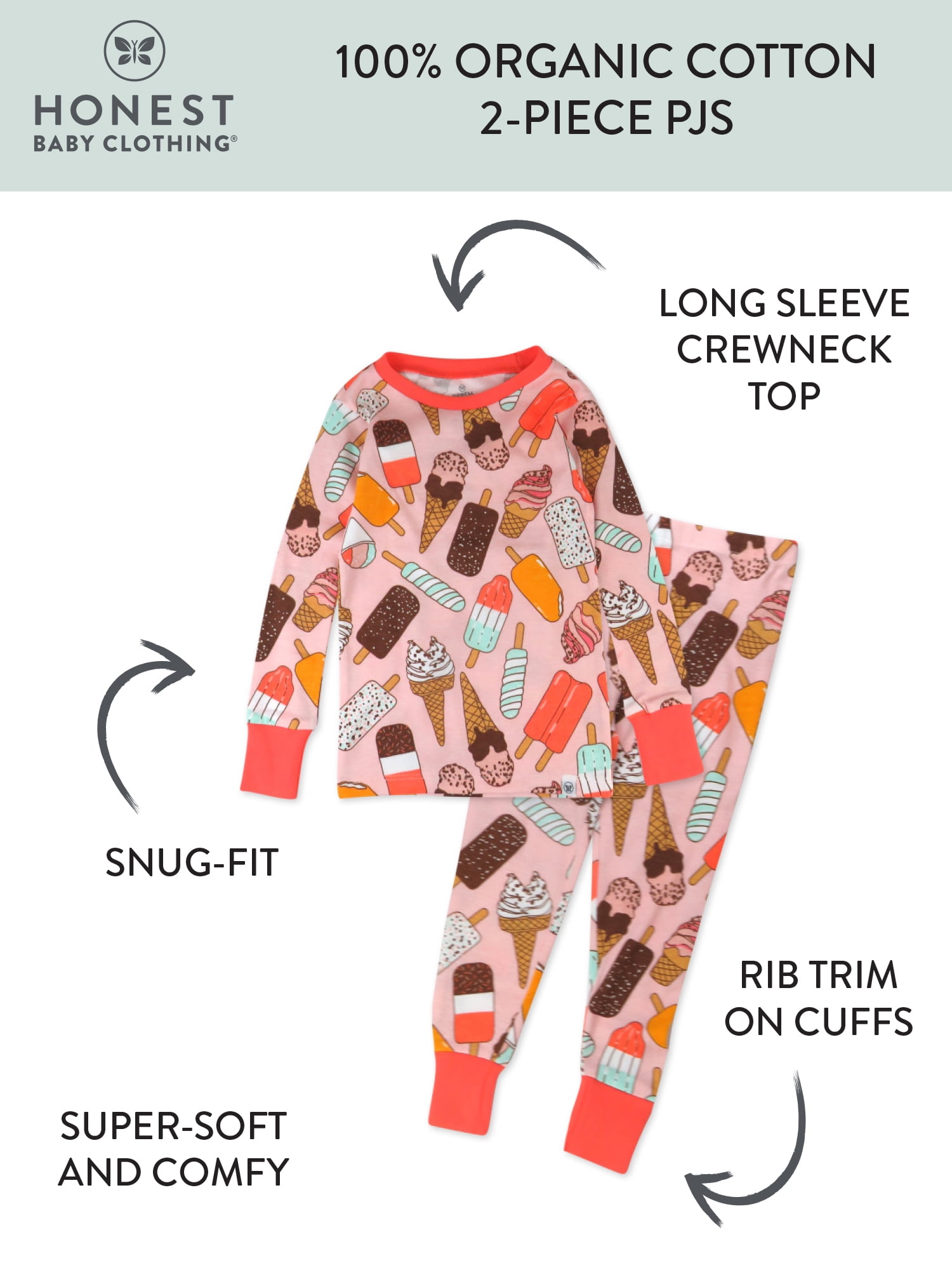 Honest Baby Clothing Organic Cotton Boy/Girl 2-Piece Long Sleeve Pajama Set, 2T to 5T